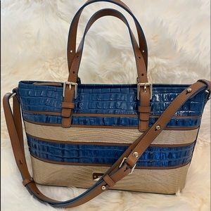 Brahmin Denim Blue w/Gold Metalic Leather Mini Asher Satchel New without tags